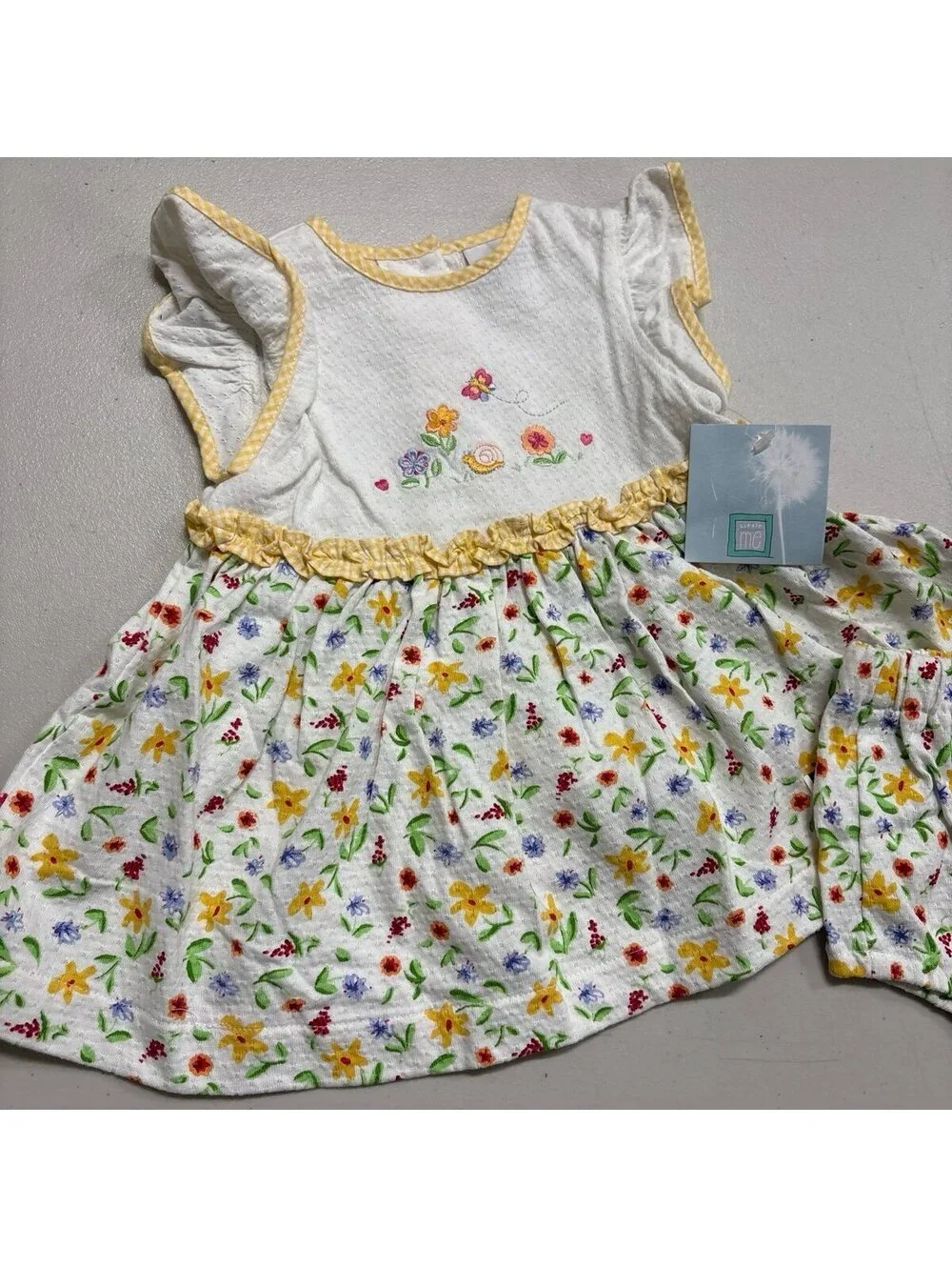 Little Me Baby Dress NWT Floral Embroidered Yellow Ruffle Flutter Sleeve 6M
